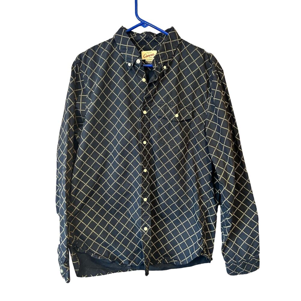 Canvas by Lands End blue print long sleeve button up shirt mens size large